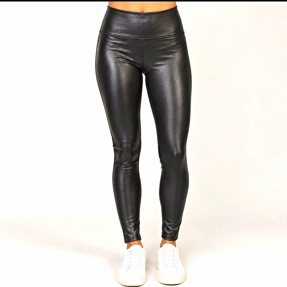 SPANX Faux Leather Leggings Petite Small S/P Black High Rise NWT Shaping